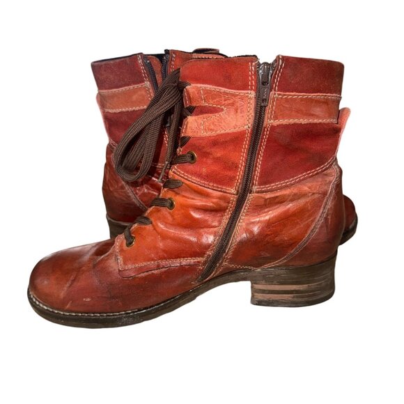 Dromedaris Womens Kara Scrunched Red Cognac Leather Suede Boot 9 Boho Bootie - Picture 11 of 13